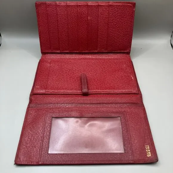VTG Gucci Wallet Red Leather Bifold Kisslock Framed Card Holder Classic Luxury - Picture 14 of 15